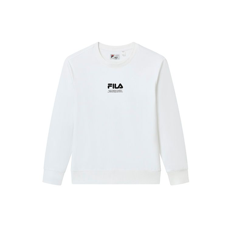 FILA Simple Letter Logo Print Casual Crew Neck Pullover Sweatshirt Men sweatshirt Nitro-White F51M239203F-WT XS