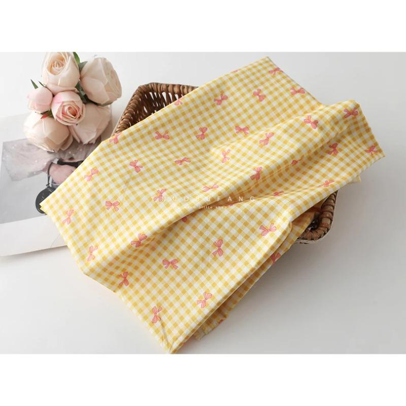 Bunt karierter Baumwollstoff mit Schleifendruck für Kleider, Hemden, Schlafanzüge, Homewear, Kinderbekleidung, 140x100cm