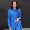 2024 Autumn European & American Women's Elegant Long-Sleeved Dress with 3D Floral Design