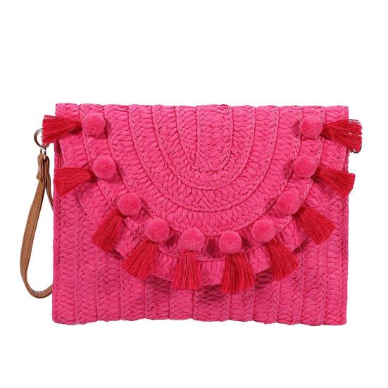 

Сумка Соломенная сумка через плечо Пляжная сумка ручной работы Большая вместительная Соломенная сумка через плечо с магнитной застежкой Плетеный конверт Кошелек с регулируемым плечом розы красного