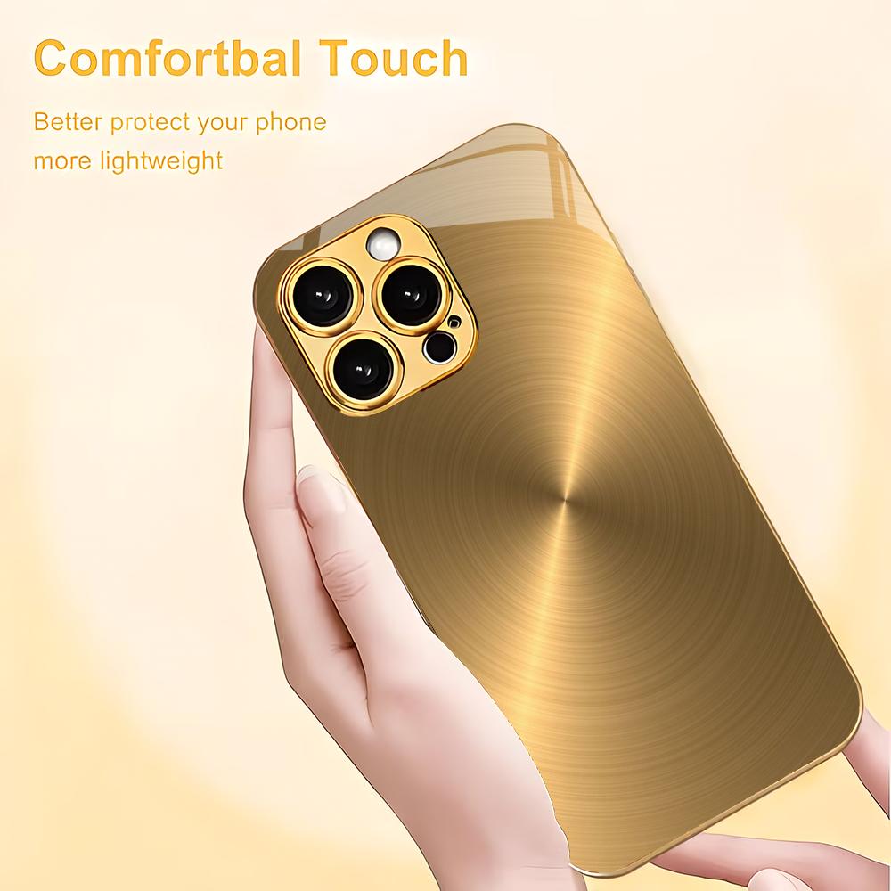 Gold textured design electroplated glass phone case suitable for iPhone 17 16 15 14 13 12 11 Pro/Max/Plus anti drop back cover