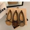 French retro suede light mouth single shoes women's 2025 early spring new shoes flat bow ladyshoes Doudou shoes