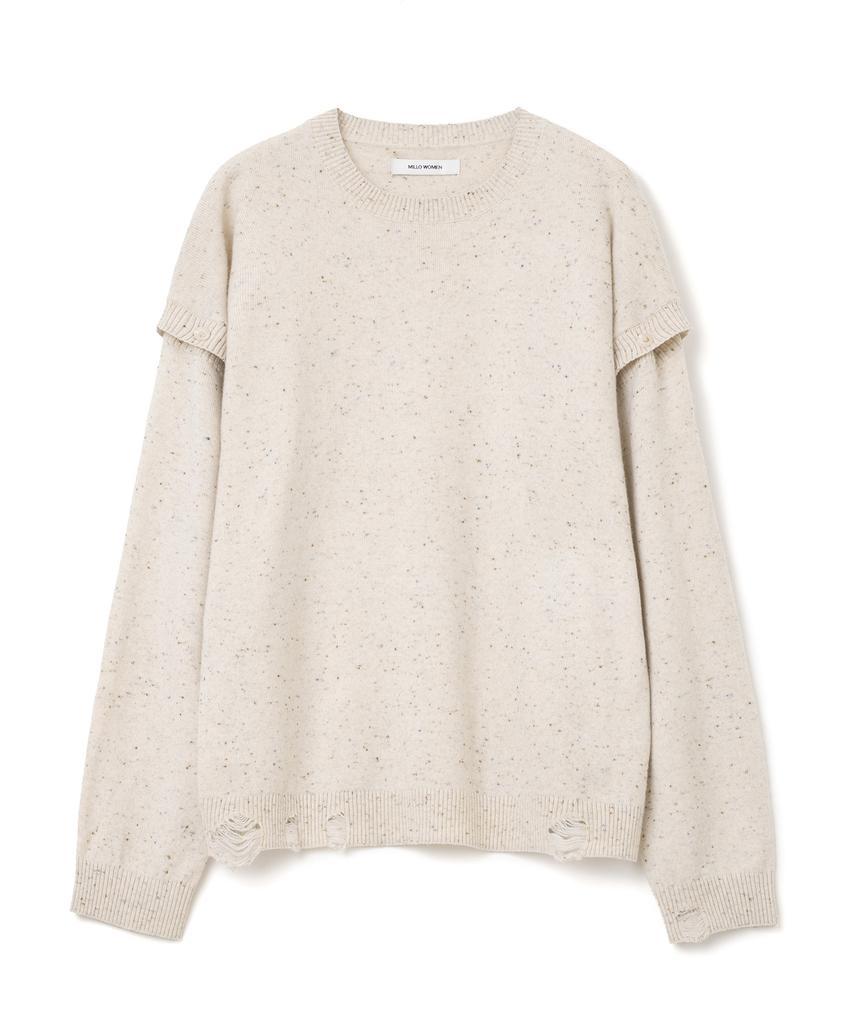 MILLO WOMEN Button Damaged Knit Top [Ecru]