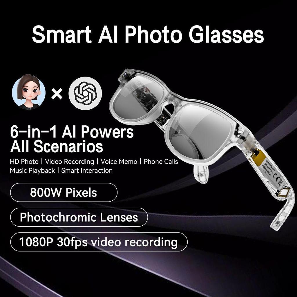 Smart AI Glasses: New Model with 8MP Camera, Anti-Shake Video, AI Translation, Music, Bluetooth