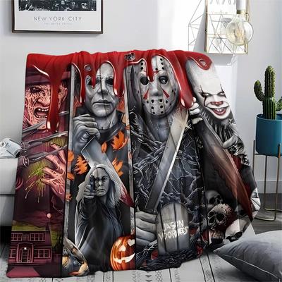 1 Stück Flanelldecke mit Horrorfilm-Aufdruck, Hohe Qualität, Bequem für alle Jahreszeiten, Heimdekoration, Wärme und Komfort, Perfekt für Weihnachtsgeschenke