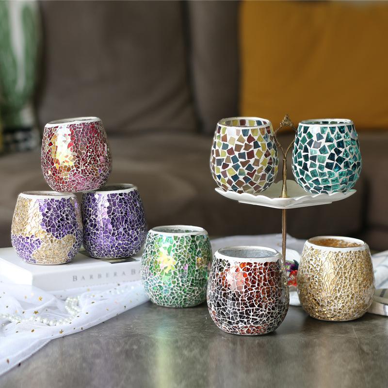 handmade mosaic patch candle holder home decor ornaments desktop decoration Dinner Lights Hotel Restaurant Decor Wedding Candles
