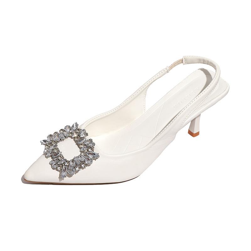 2025 new fairy purple bag head sandals high heels spring and summer pointed shoes thin heel French rhinestone single shoes