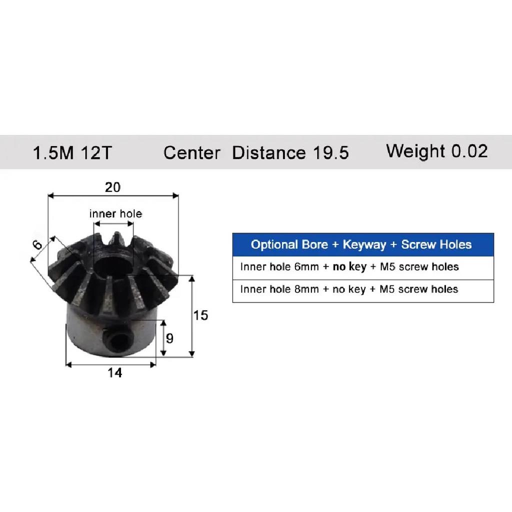 Roată dințată conică 2.5 Mod 20 dinți 2.5M 20T Cu alezaj pentru pană 12 14 15 16 17 18 20 22 24 25mm Angrenaj de acționare la 90 de grade Oțel