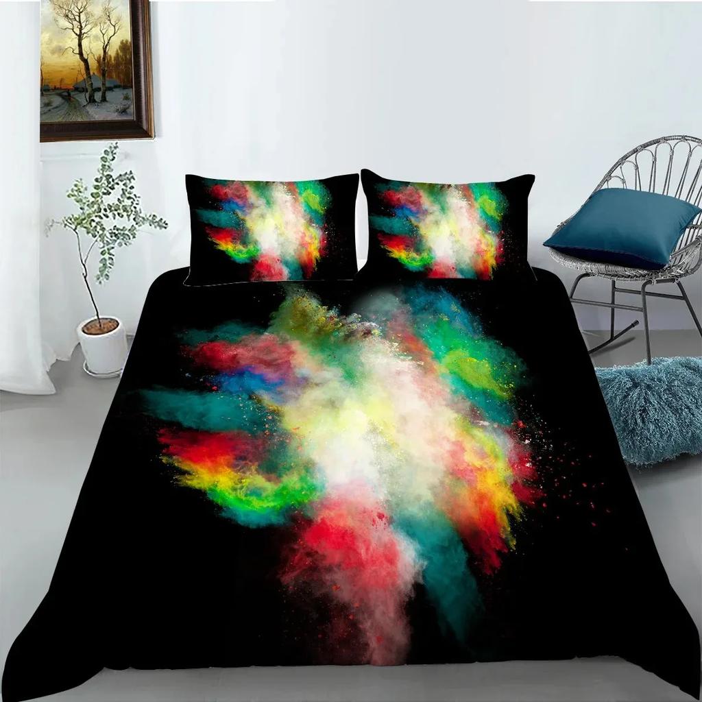 Abstract Duvet Cover King/Queen Size,colorful Splash Ink Watercolor Paint Splatters Liquid Art Bedding Set for Boys Girls,black