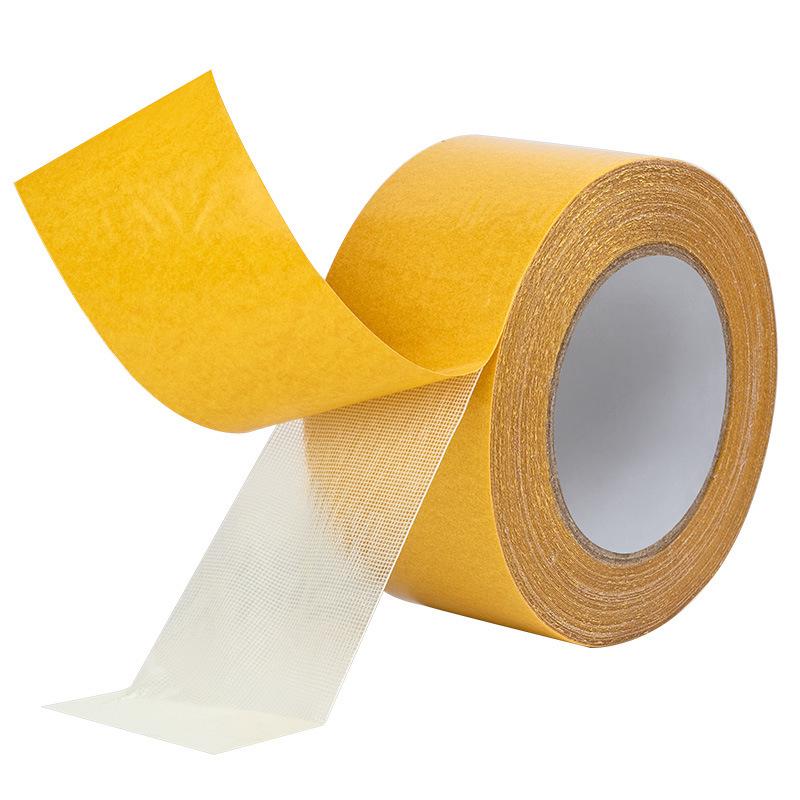 High Viscosity Transparent Double-Sided Acrylic Tape - Yellow/Ginger, Traceless, Grid Patterned for Carpets.