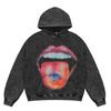 Mens Vintage Washed Hoodie With Distressed Graphic Print Loose Fit Cotton Pullover Fall Casual Wear