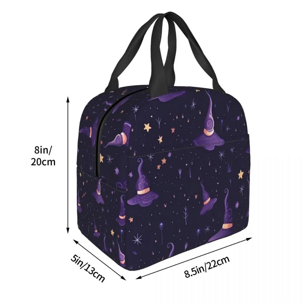One Arcane Witch Hat Pattern Insulated Lunch Bag for Women Children Portable Food Boxes Thermal Lunch Box Tote