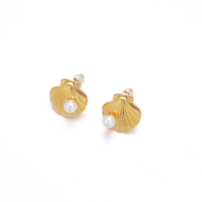 18K Gold Stainless Steel Flower Shell Beach Earrings