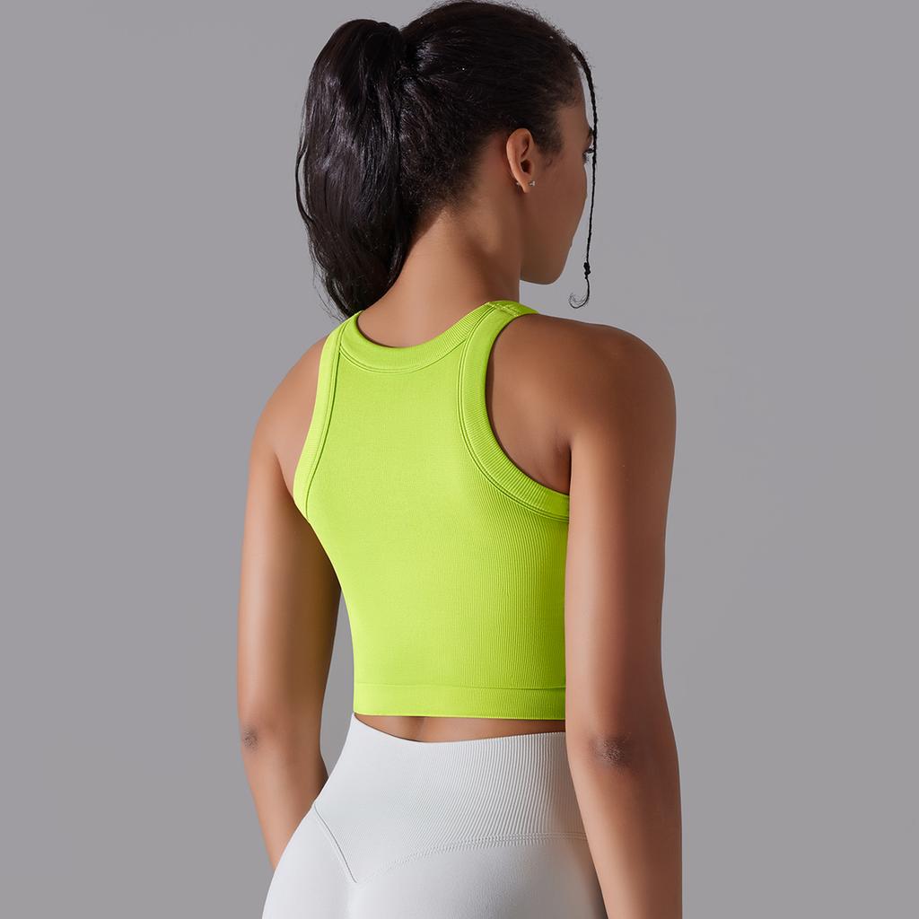 Nessaj Seamless Knit Solid Yoga Vest Sleeveless Sports Tank Top Running Fitness Top
