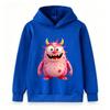 Kids Pink Fuzzy Monster Print Pullover Hoodie, Unisex Boys Girls Cute Cartoon Horned Monster Long Sleeve Casual Warm Hooded Sweatshirt for Daily Wear