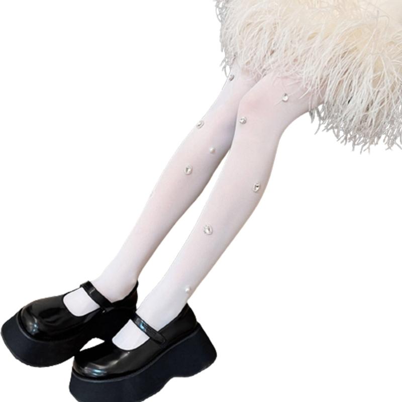 

Элегантные черные тонкие колготки с блестящими бусинками для ночного клуба, Хэллоуина, косплея, вечеринки белый