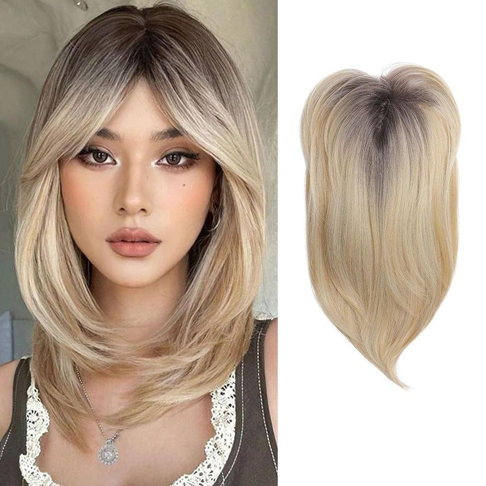 Straight Layered Hair Topper with Bangs Ombre Natural Topper Hairpieces for Women