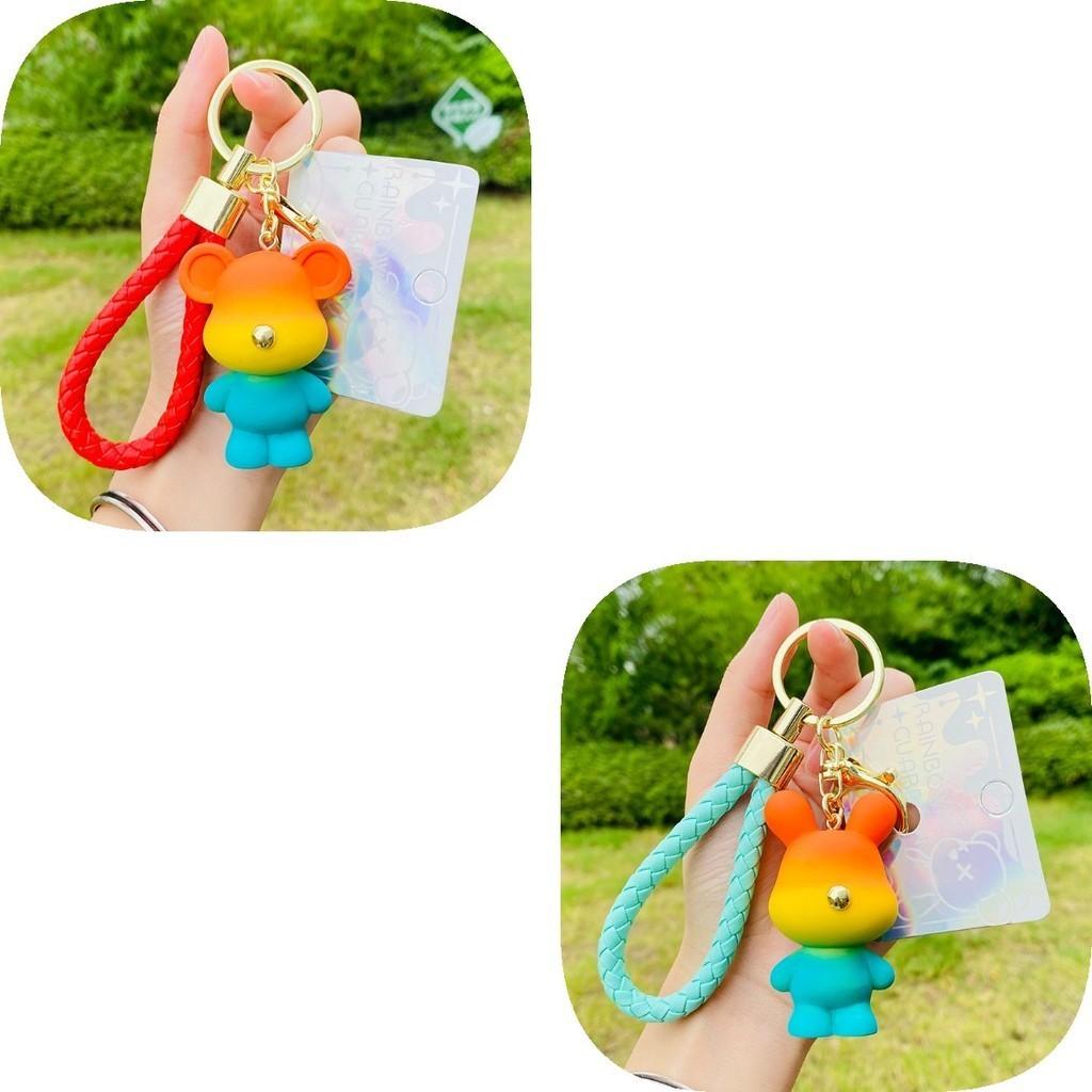 Bear Rainbow Rabbit Toy Keychain Alloy Material School Bag Pendant Decoration