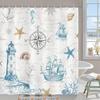 Costal Nautique Vie Marine Phare Motif Navire Polyester Rideau de Douche Décor de Bain Marin Tropical Bord de Mer Rideau de Salle de Bain