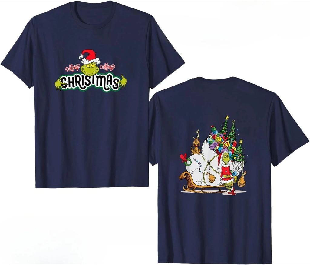 Christmas Tops Grinch Hugs Christmas Sleigh Fashion Casual Loose T Shirt for Both Men and Women Top Y2k Tees Unisex