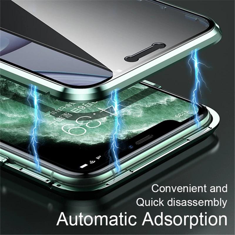 Doppelseitige magnetische Adsorption Metallstoßstange Glas Hülle für IPhone 11 13 14 15 Pro Max 12 XS XR X Plus IPhone11 Magnet Hülle
