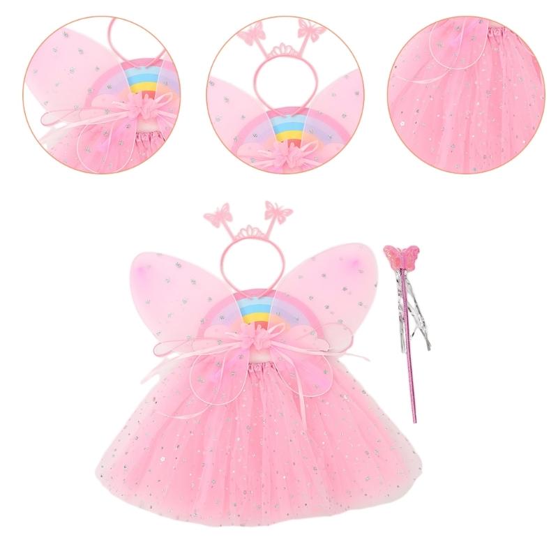 Girl Princess Fairy Costumes Includes Fairy Skirt Wing Fairy Wand Headband for Birthday Party Costume Girl Fairy Costume