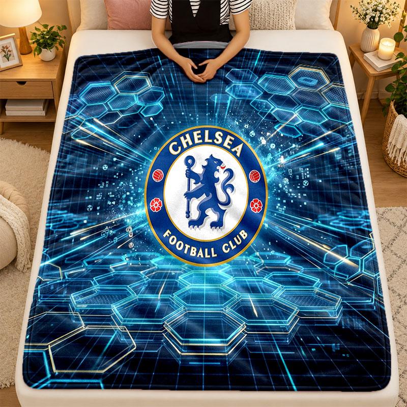 Flannel BlanketChelsea FC Warm Soft Throw Blanket for Indoor Sofa Bed Living Room Use