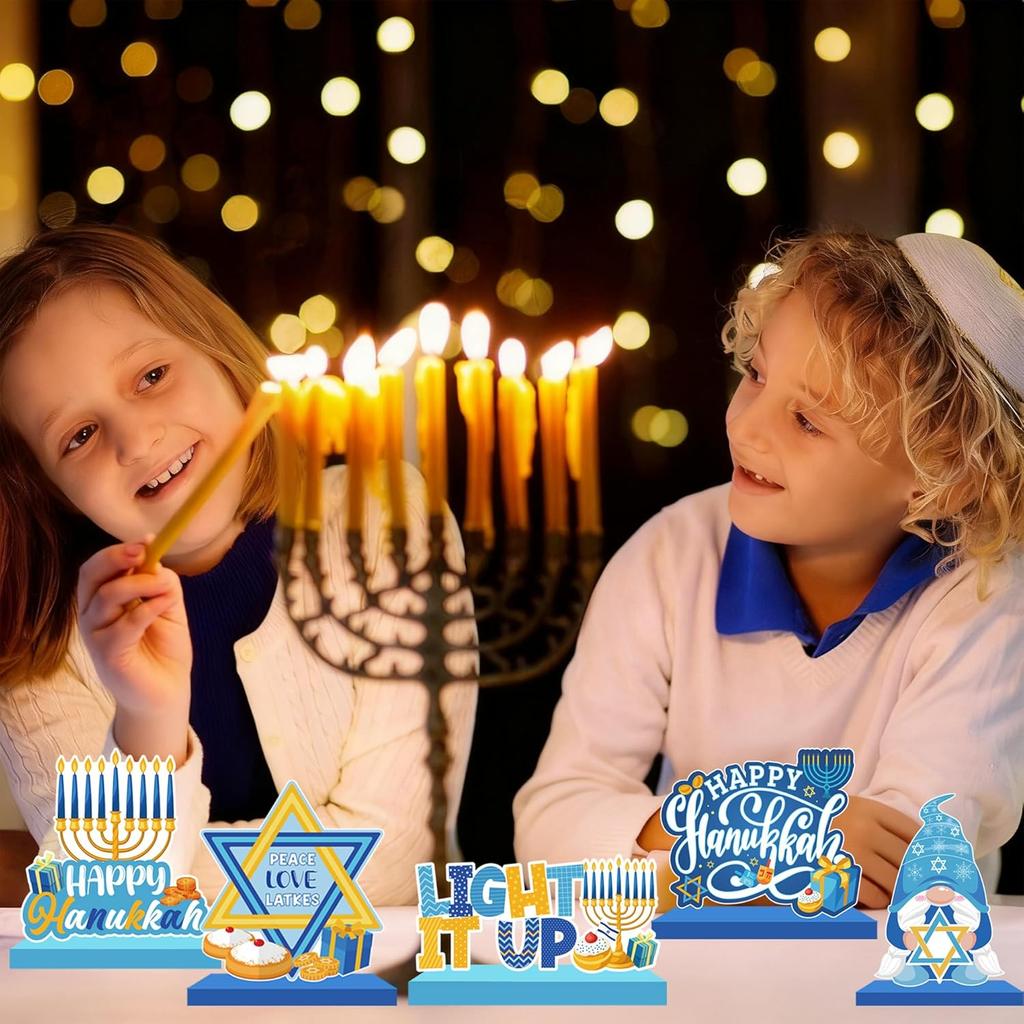 Hanukkah Decoration Wood Table Centerpiece for Home Happy Hanukkah Signs Chanukah Party Decor