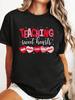 Unisex Crew Neck Short Sleeve Tshirt Teaching Sweethearts Teacher Heart Candy Graphic Print Valentines Day Summer Casual Tops