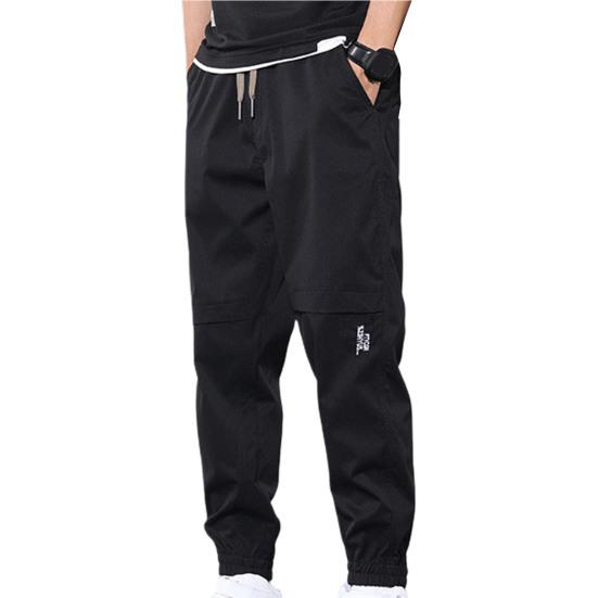Men Pants Solid Color Elastic Waist Drawstring Ankle-banded Cargo Pants for Daily Wear