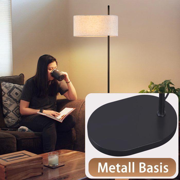 Lampadaire - NETTLIFE - 154 cm - Noir - Abat-jour tissu - Culot E27