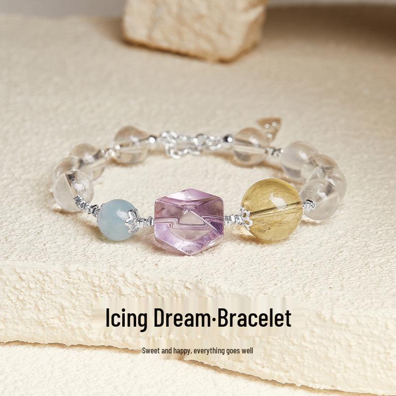 Браслет из стерлингового серебра S925 с бусинами из белого кристалла, аквамарина и аметиста, женские высококачественные украшения в новом китайском стиле 925 Sterling Silver