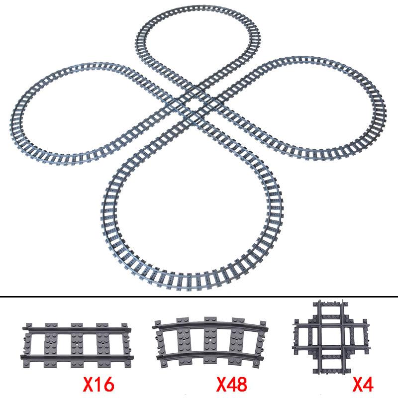MOC Creative Expert Ideas City Train Tracks Straight Curved Switch Crossings Rails Bricks Building Blocks DIY Toys for Kids Gift
