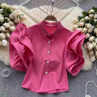 Women's French Ruffle Shirt Summer Fashion Lapel Blouse