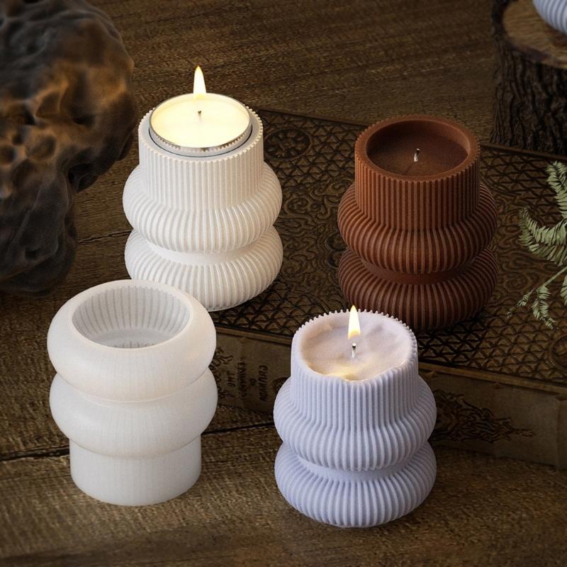 Silicone Candle Holder Molds Geometric Striped Ornaments Molds Silicone Craft Molds Candlestick Molds for Hand-Making