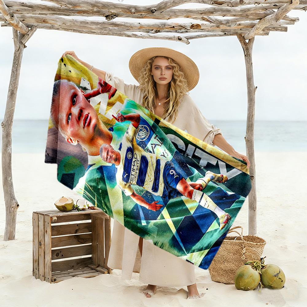 Haaland Fan Beach Towel Quick-Dry Soft Microfiber Comfortable Lightweight Suitable for Swimming, Gym, Camping, Yoga Vacation