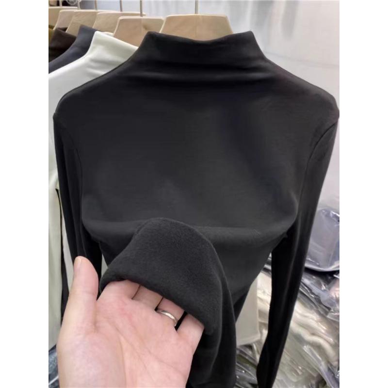 Women's High-Neck Fleece Base Layer Long-Sleeve T-Shirt for Autumn and Winter