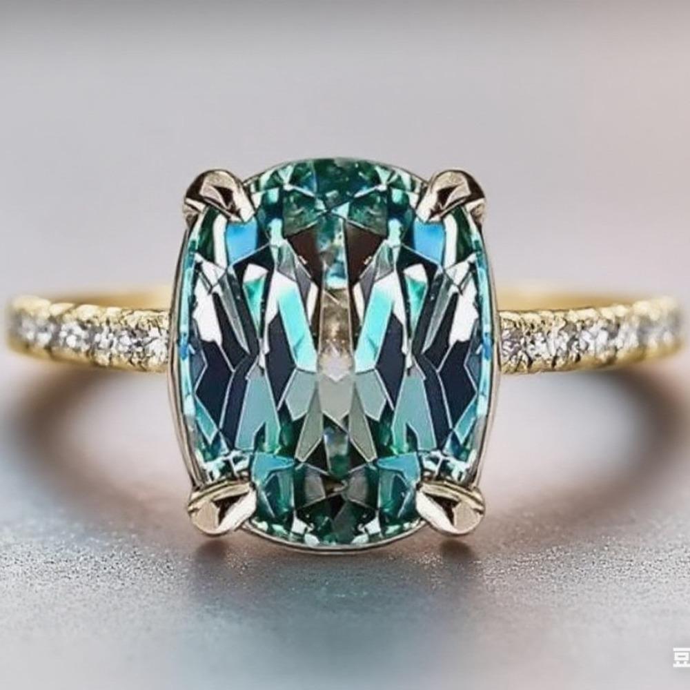 Luxury New Copper Inlaid Zircon Ring, European and American Environmentally Friendly Material Gold-plated Inlaid Green Crystal Gemstone Jewelry Women