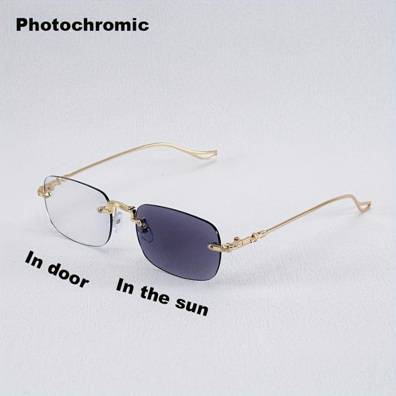 1pc Unisex Retro Rimless Metal Fashion Glasses - Pochromic Lenses Zinc Alloy Frame