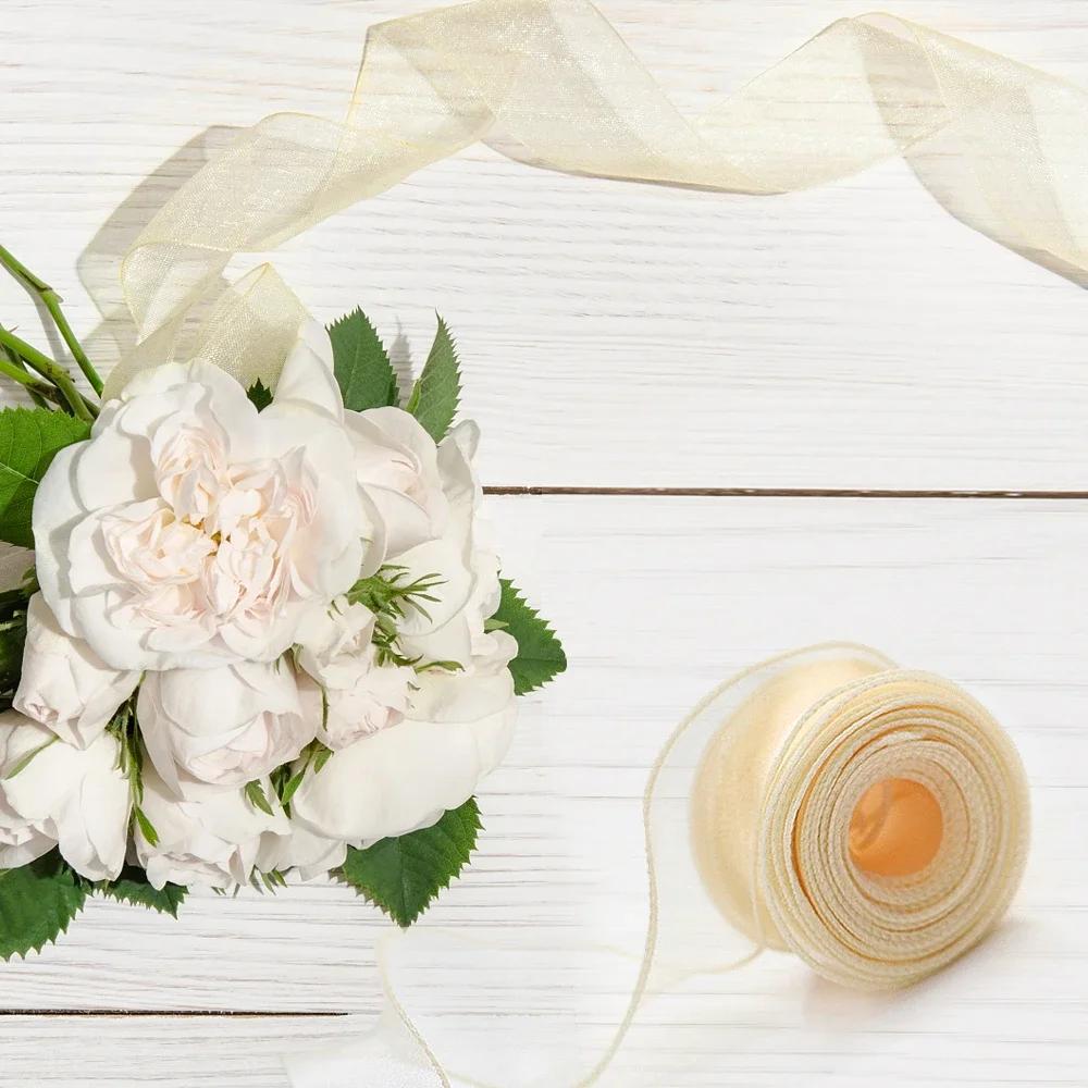 10Yards/Roll Sheer Chiffon Ribbon Organza Satin Ribbons For Gift Wrapping Decoration Wedding Bouquets Wreath Sewing Supplies