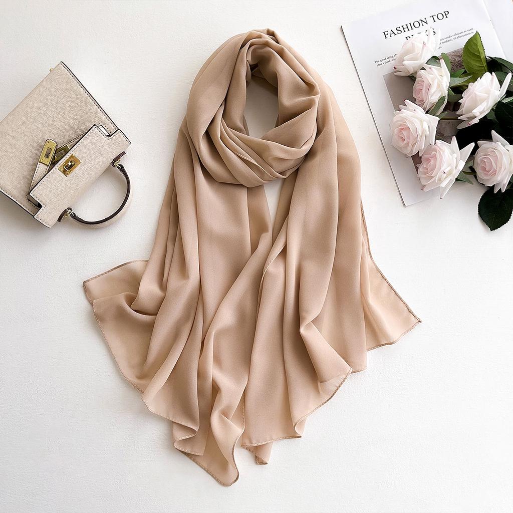 2025 New Elegant Modest Women Bubble Chiffon Solid Color Muslim Head Scarf Ladies Shawl and Wrap Female Foulard Hijab Stoles