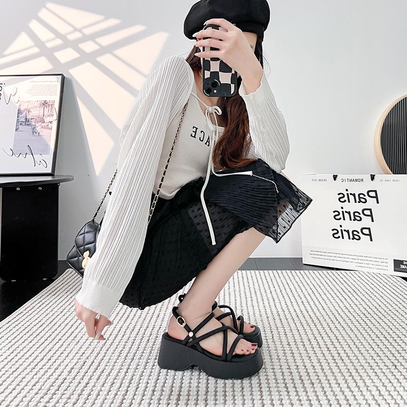 Platform sandals women's spring and summer new outer wear wedge heel Roman shoes muffin bottom fairy wind beach vacation cool slippers woman