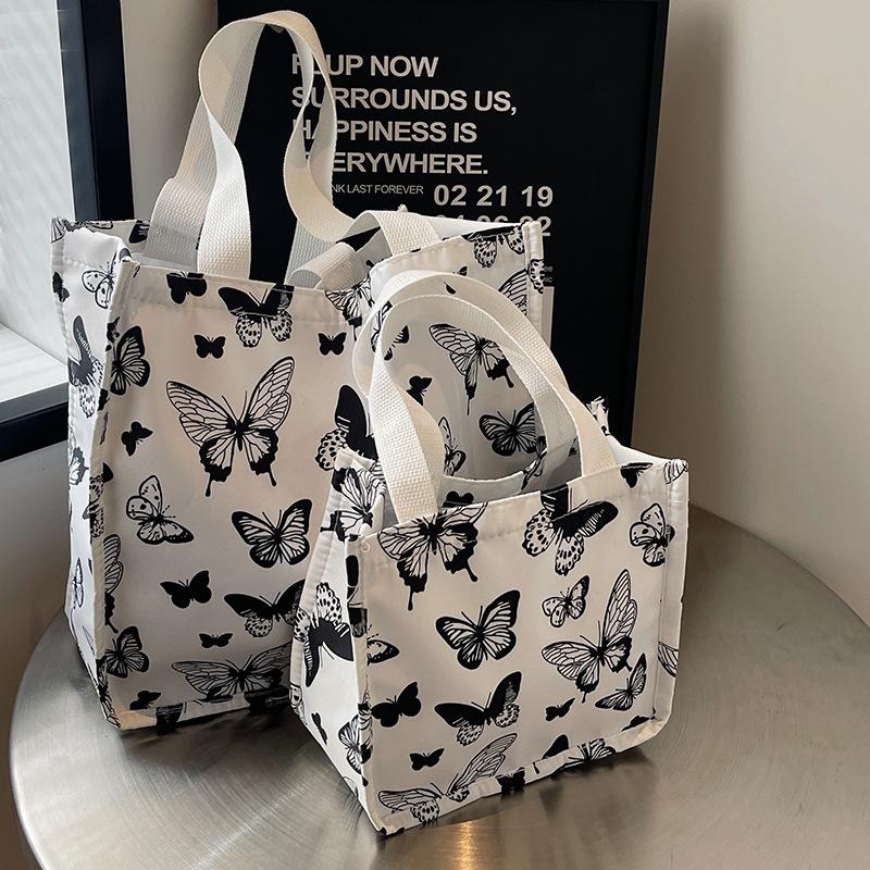 Large Capacity Floral Butterfly Portable Canvas Bag Oxford Cloth Casual Women'S Bag Niche Shoulder Handbag