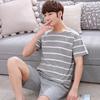 2 Pieces Set Men's Summer Cotton Pajamas Set Short Sleeping Tops Pants Sleepwear Male Casual Nightwear Pijama Pyjama Night Cloth