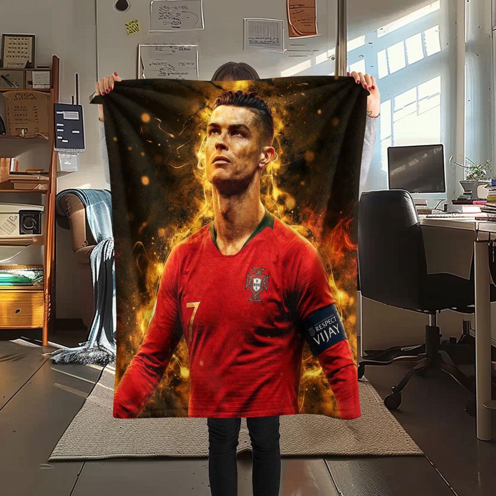1PC CR7 Patterned Flannel Blanket Suitable For All Seasons for Home Decor Warmth and Comfort Gifts Holiday Present