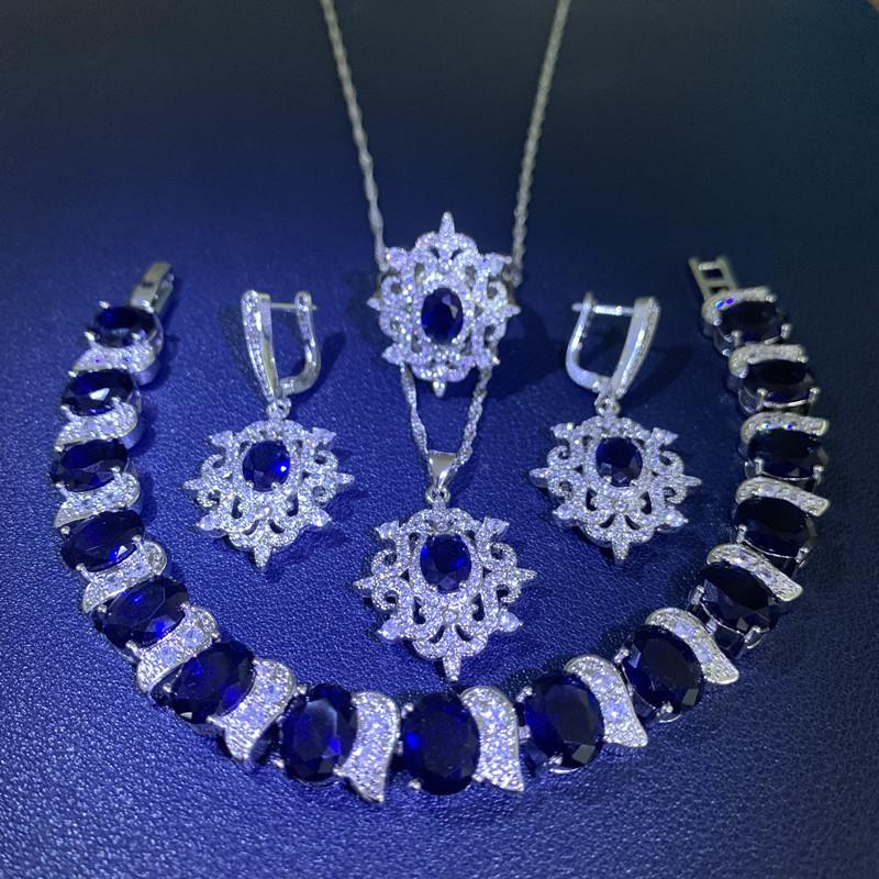Multi Color Set with Zircon Earrings Bracelets Rings Necklaces Stylish Wedding