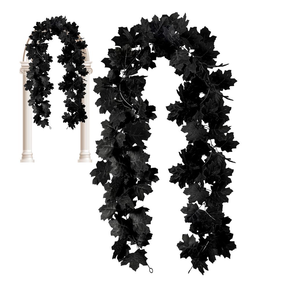 Fall Garland Autumn Decor 2pcs Black Realistic Maple Leaves Garland Mysterious Gorgeous Fall Decorations Outdoor For Christmas