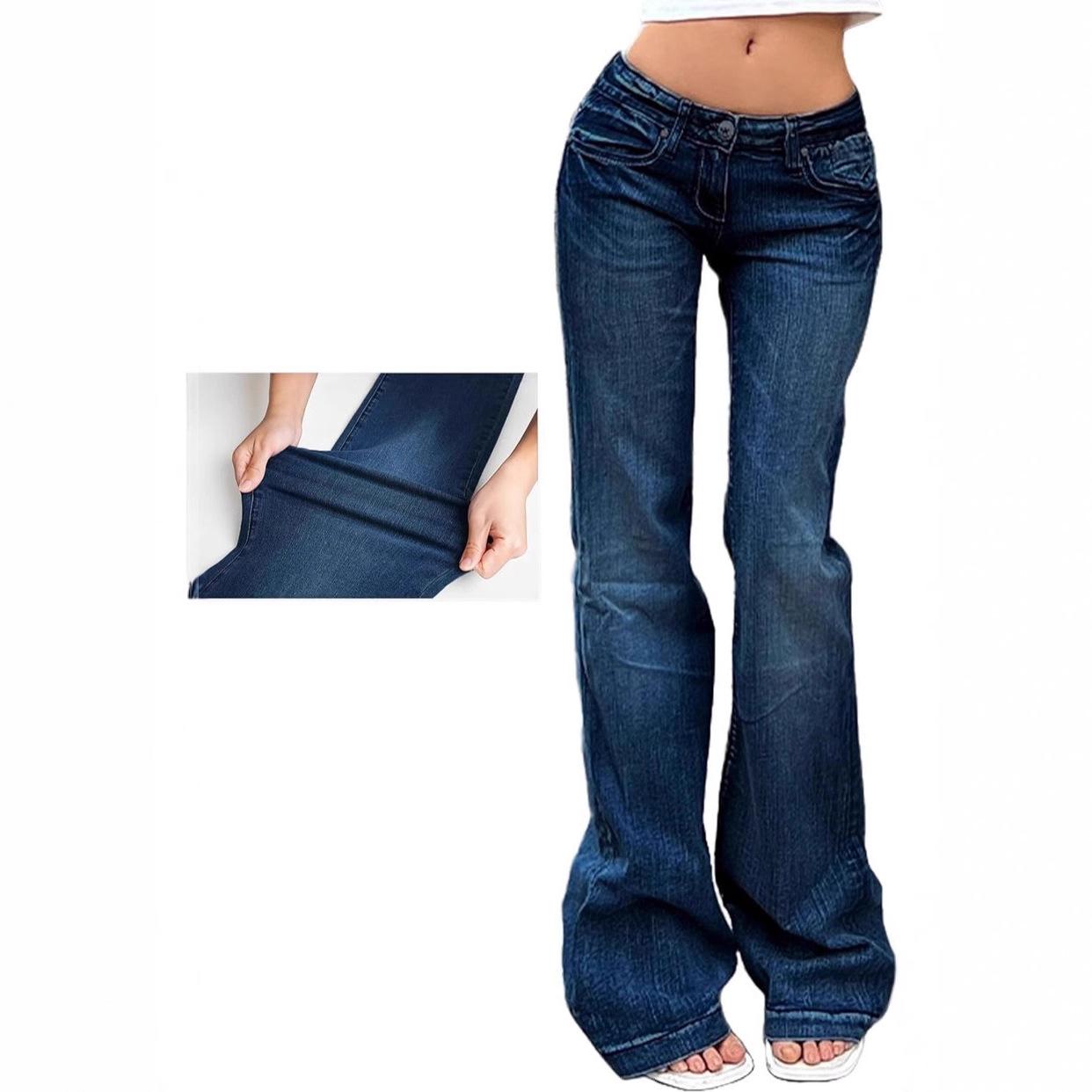 

European and American fashion American retro Spice Girls flared pants slim and thin elastic jeans women s trousers L