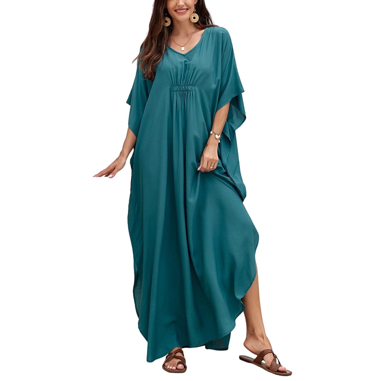 

Пляжная накидка с красочным цветочным принтом, свободный халат для отдыха, бикини, рубашка от солнца One Size тёмно-синий