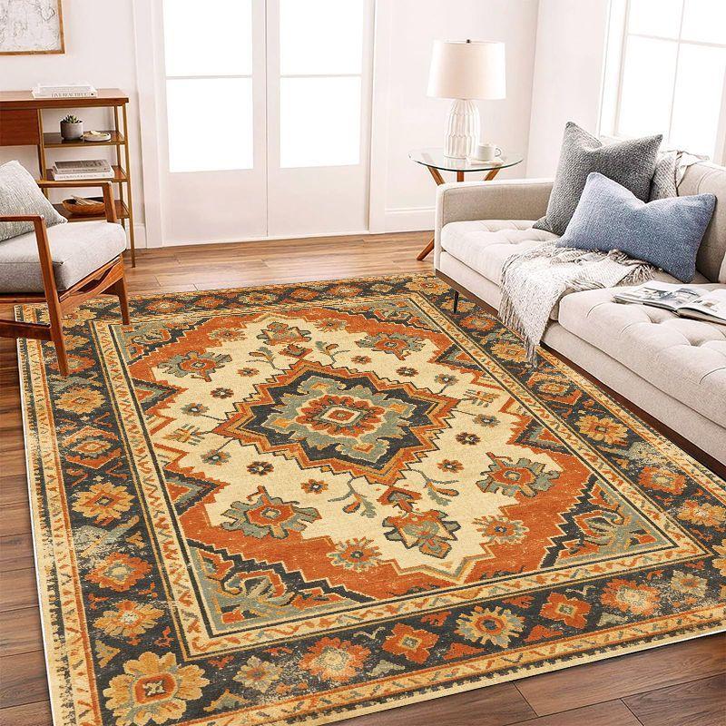 Retro Floral Carpet Stain Resistant Easy To Clean Anti Slip Floor Mat Living Room Bedroom Study Home Decor